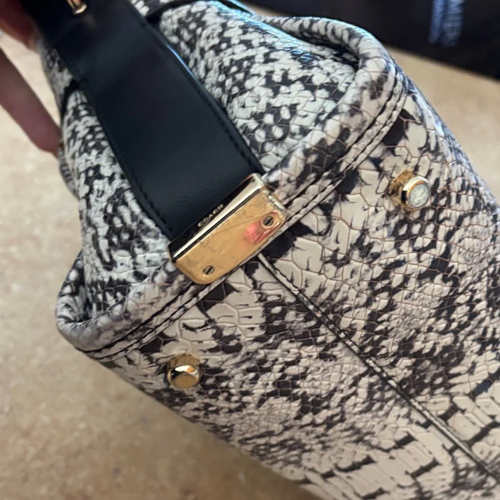Coach Swagger 27 Snakeskin Satchel with Black and Gold Accents - Picture 6 of 10